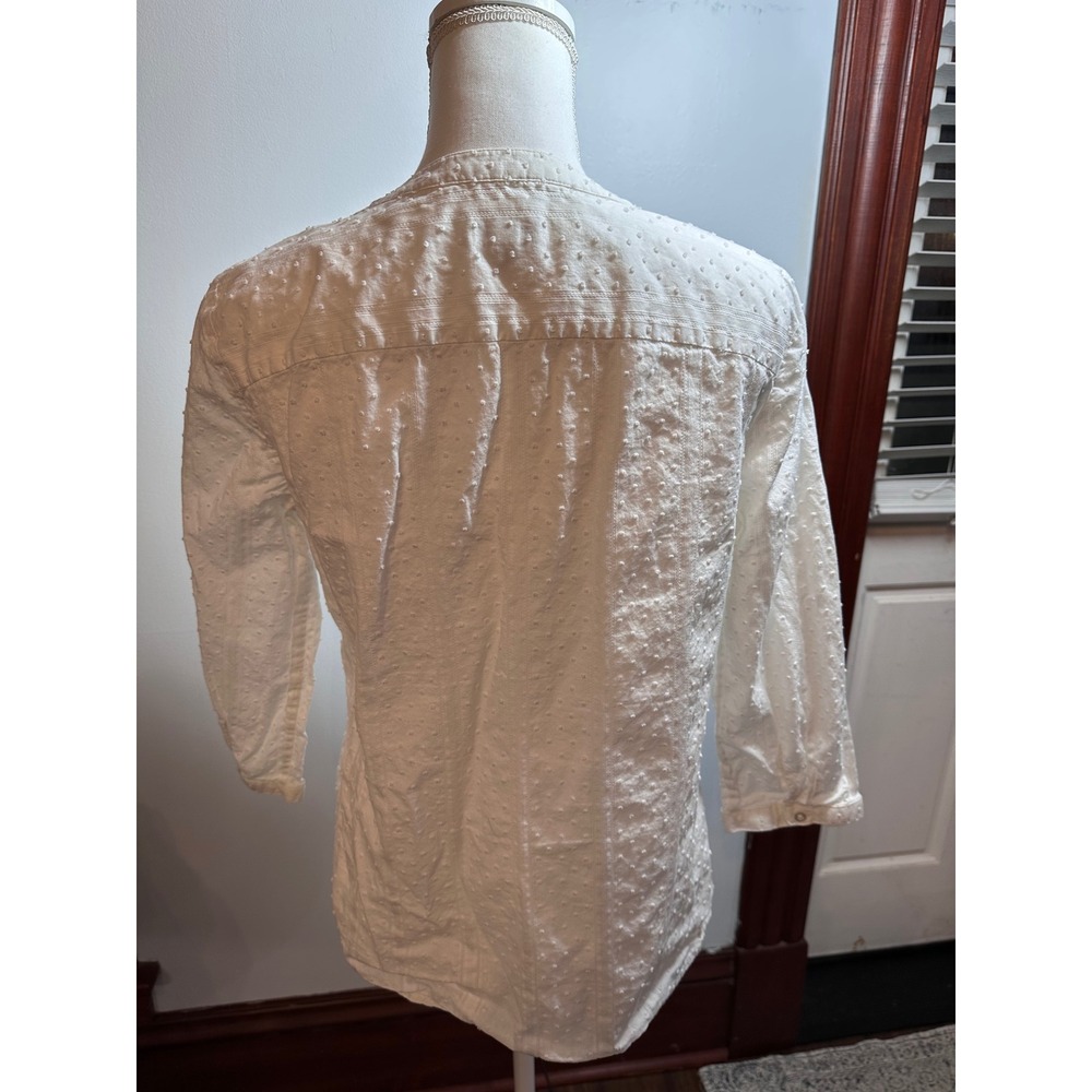 Talbots White Swiss Dot Pintuck 100% Cotton 3/4 Sleeve Button Down Blouse M - Picture 2 of 6